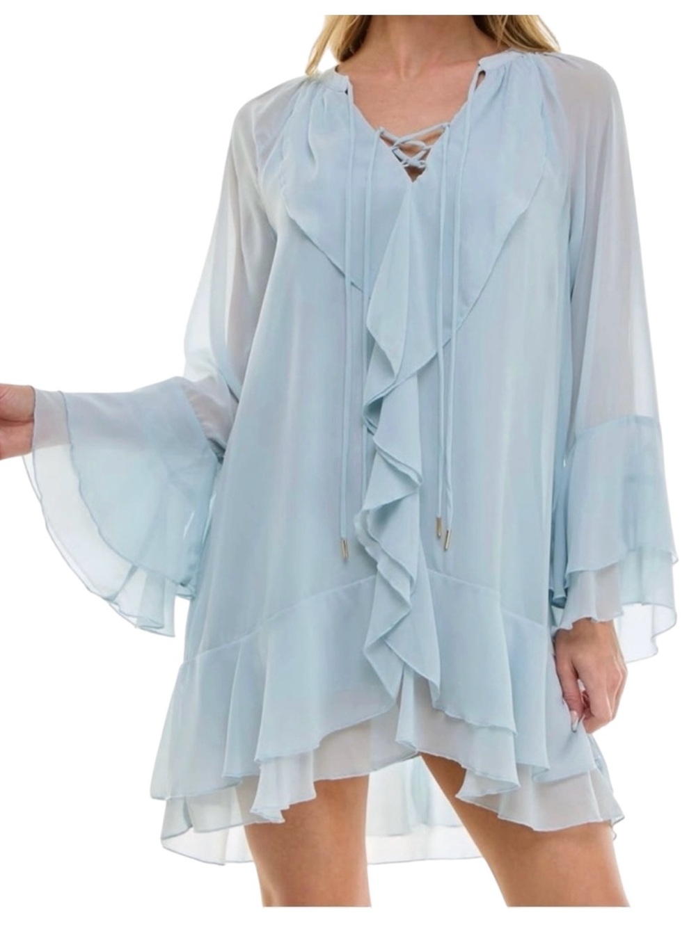 Socialite Pale Blue Chiffon Mini Dress